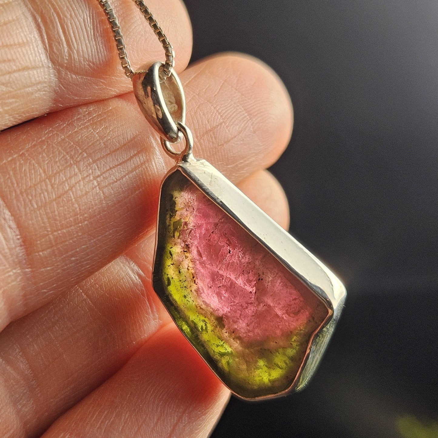 Watermelon Tourmaline Sterling Silver Pendant, Tourmaline Crystal Necklace