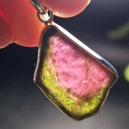 Watermelon Tourmaline Sterling Silver Pendant, Tourmaline Crystal Necklace