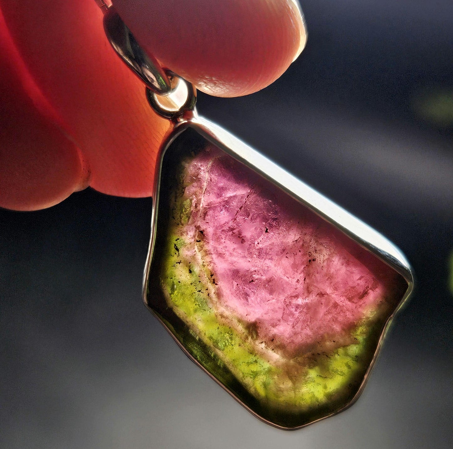 Watermelon Tourmaline Sterling Silver Pendant, Tourmaline Crystal Necklace