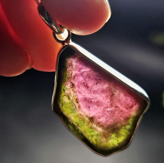 Watermelon Tourmaline Sterling Silver Pendant, Tourmaline Crystal Necklace