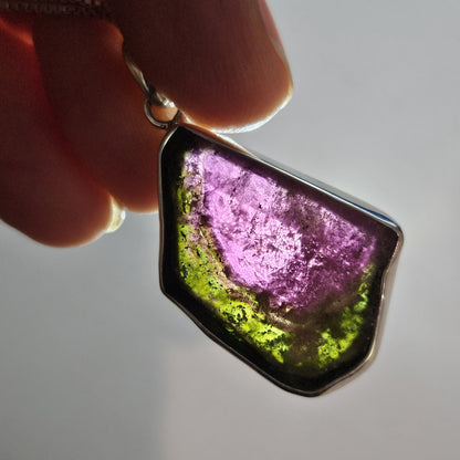 Watermelon Tourmaline Sterling Silver Pendant, Tourmaline Crystal Necklace