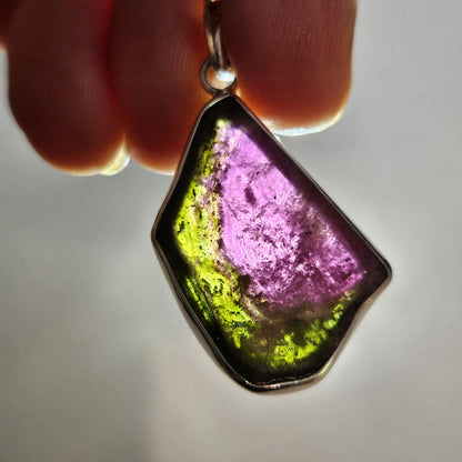 Watermelon Tourmaline Sterling Silver Pendant, Tourmaline Crystal Necklace