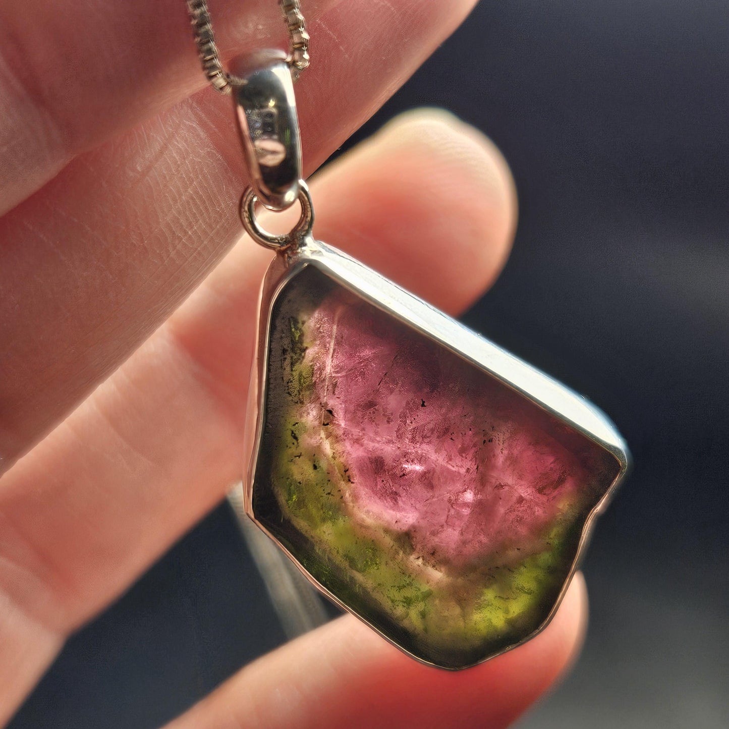 Watermelon Tourmaline Sterling Silver Pendant, Tourmaline Crystal Necklace
