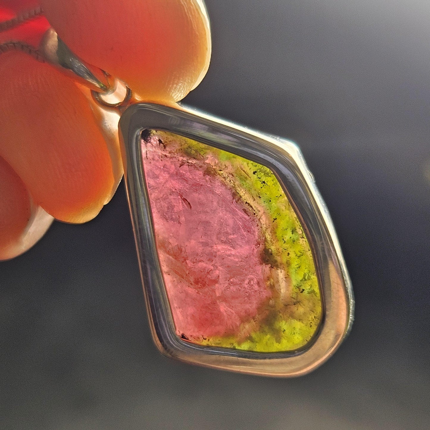Watermelon Tourmaline Sterling Silver Pendant, Tourmaline Crystal Necklace