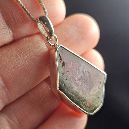 Watermelon Tourmaline Sterling Silver Pendant, Tourmaline Crystal Necklace