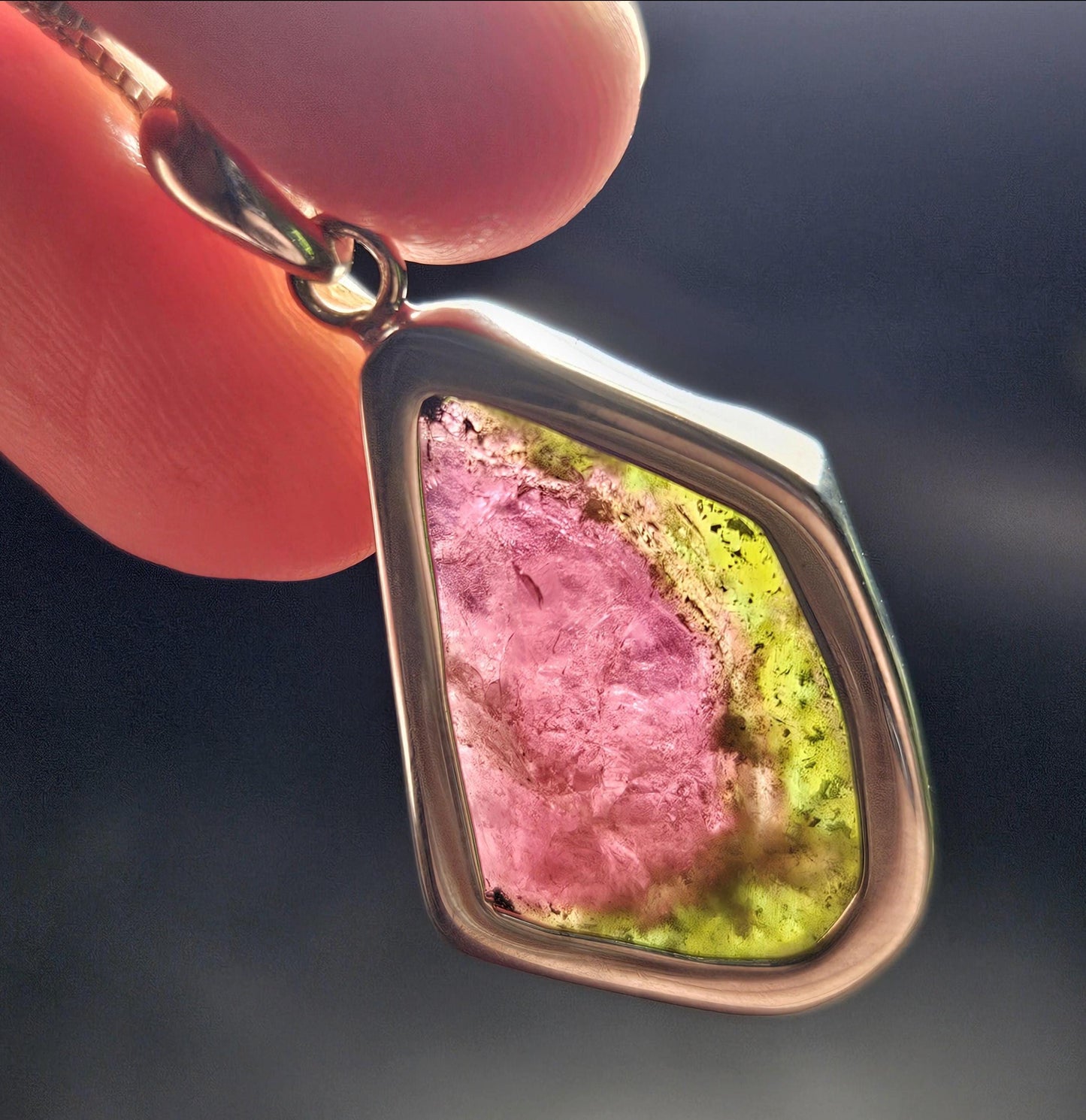 Watermelon Tourmaline Sterling Silver Pendant, Tourmaline Crystal Necklace