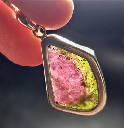 Watermelon Tourmaline Sterling Silver Pendant, Tourmaline Crystal Necklace