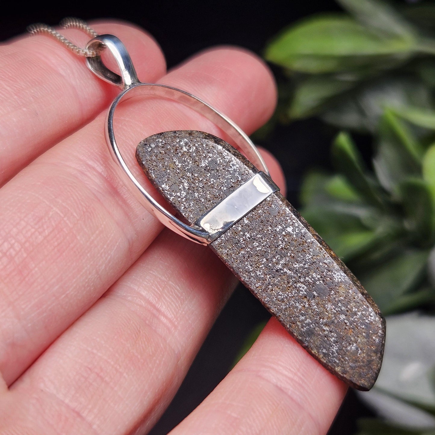 Meteorite Pendant, Natural Meteorite Sterling Silver Necklace