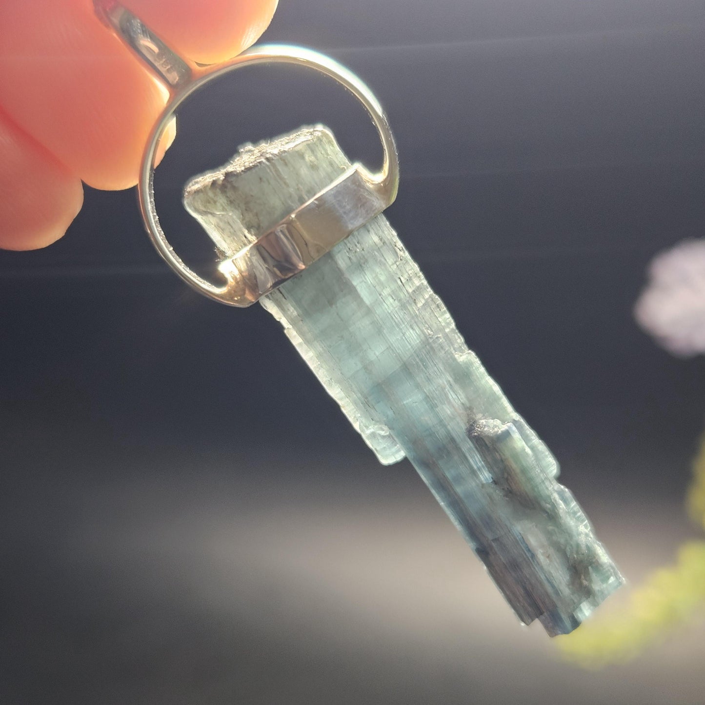 Blue Tourmaline Crystal Pendant, Sterling Silver Tourmaline Necklace