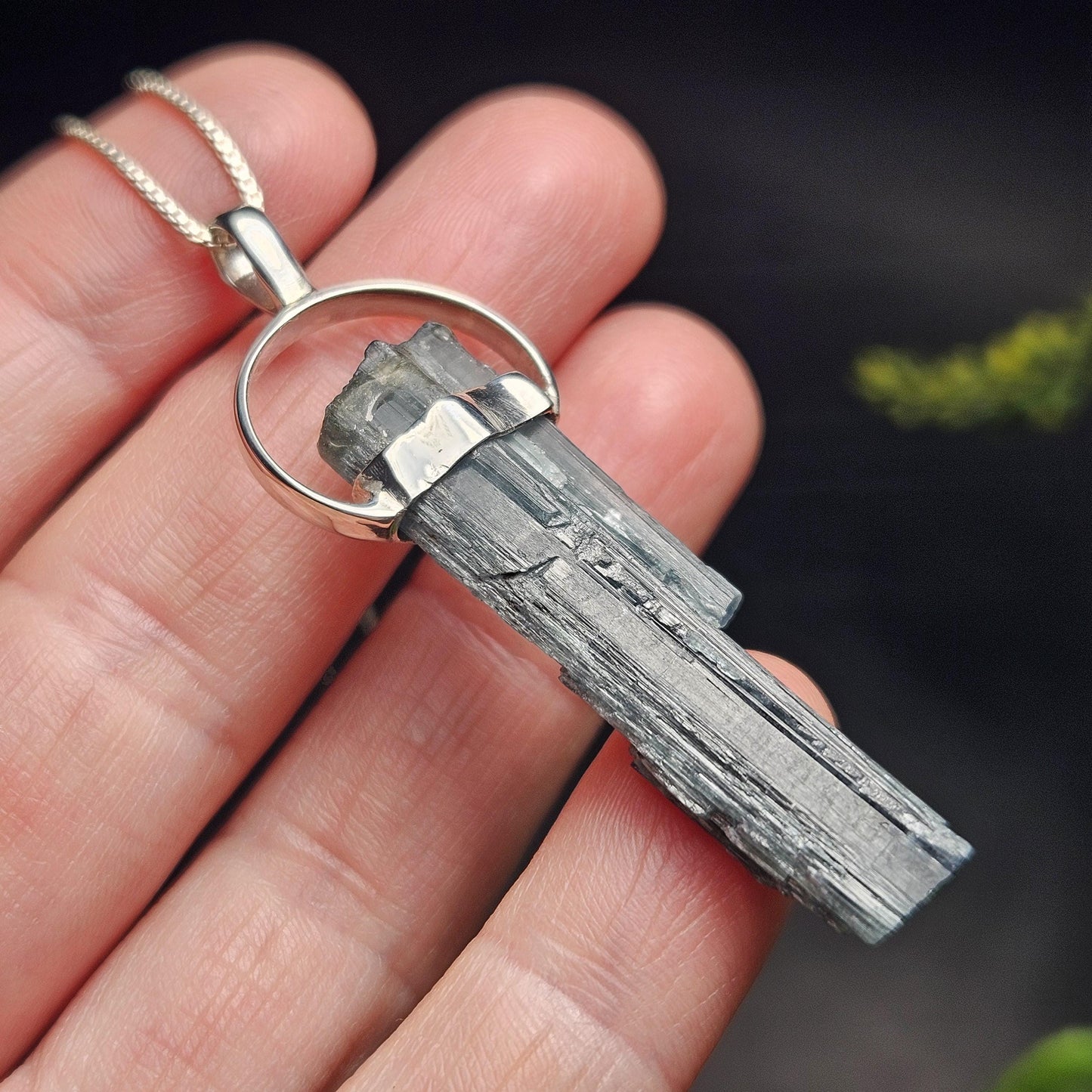 Blue Tourmaline Crystal Pendant, Sterling Silver Tourmaline Necklace