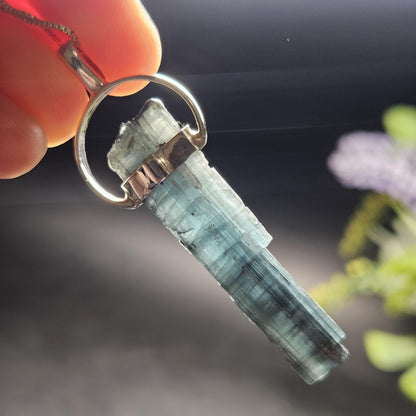 Blue Tourmaline Crystal Pendant, Sterling Silver Tourmaline Necklace