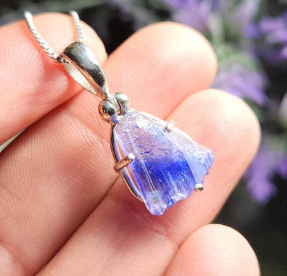 Tanzanite Crystal Pendant, Sterling Silver Handmade Necklace