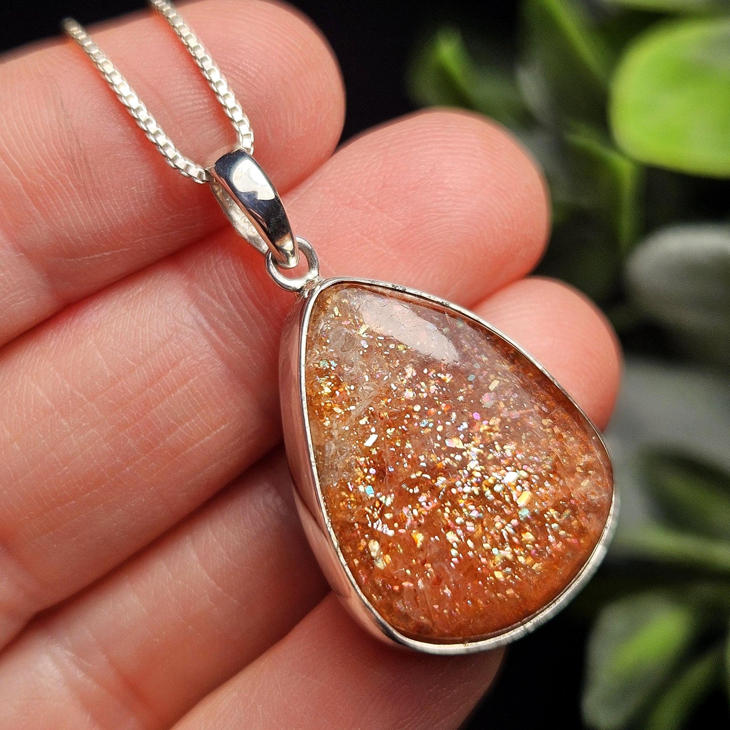 Rainbow Sunstone Pendant, Sterling Silver Sunstone Necklace