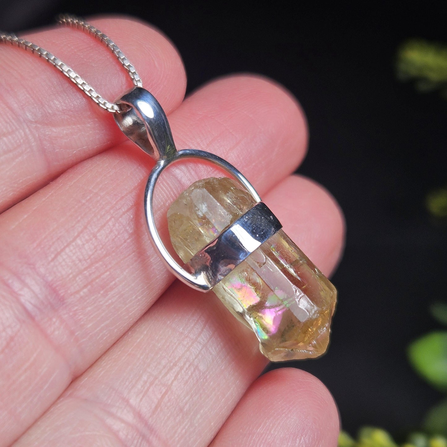Golden Rainbow Apatite Crystal Pendant