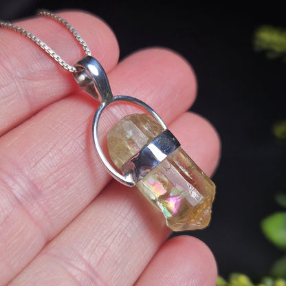 Golden Rainbow Apatite Crystal Pendant