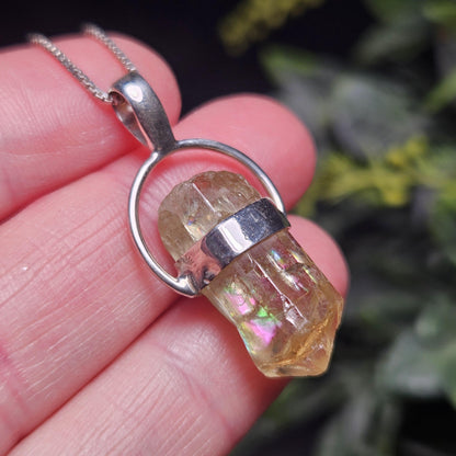 Golden Rainbow Apatite Crystal Pendant