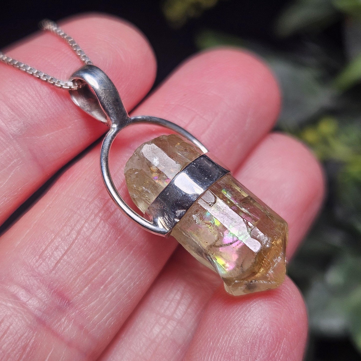 Golden Rainbow Apatite Crystal Pendant