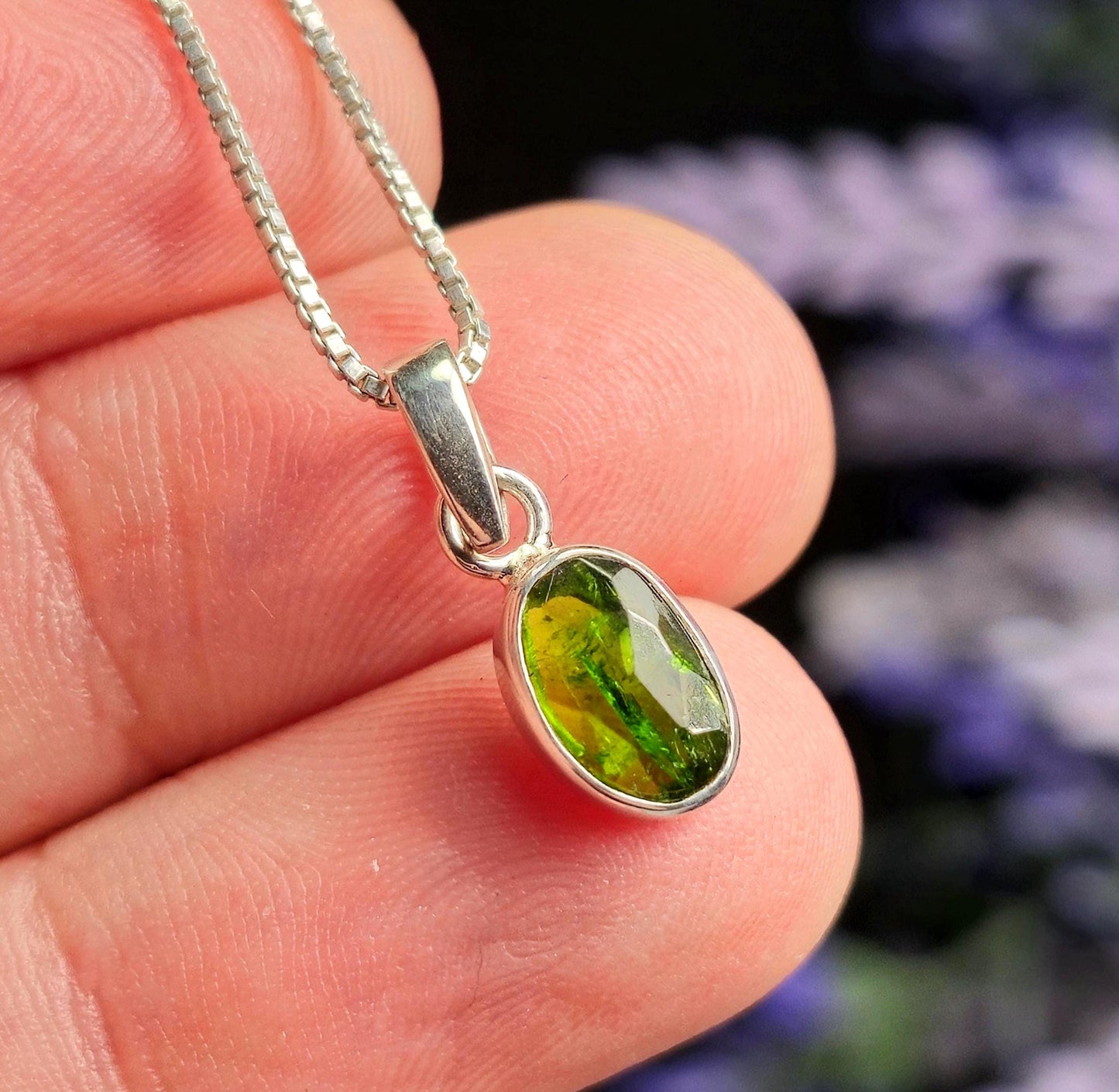 Chrome Diopside Crystal Pendant, Sterling Silver Siberian Green Diopside Necklace