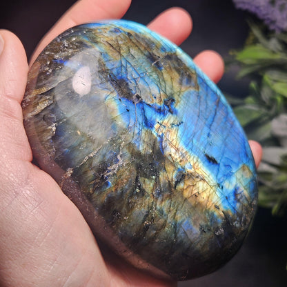 MASSIVE Labradorite Palm Stone 1.19lbs, Madagascar Labradorite Polished Crystal