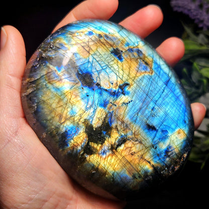 MASSIVE Labradorite Palm Stone 1.19lbs, Madagascar Labradorite Polished Crystal