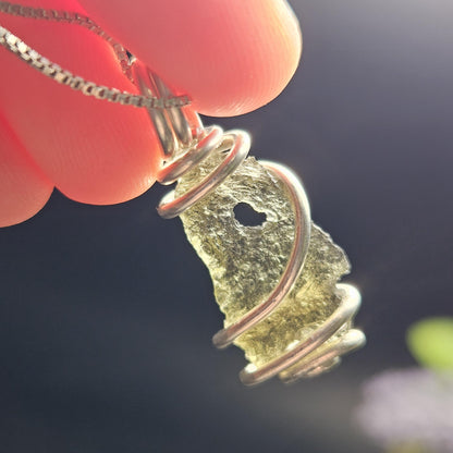 Moldavite with Natural HOLE Pendant, Authentic Moldavite Necklace