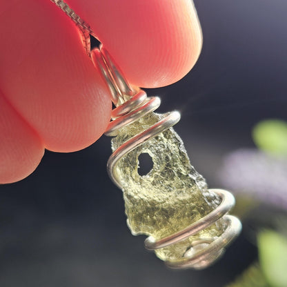 Moldavite with Natural HOLE Pendant, Authentic Moldavite Necklace