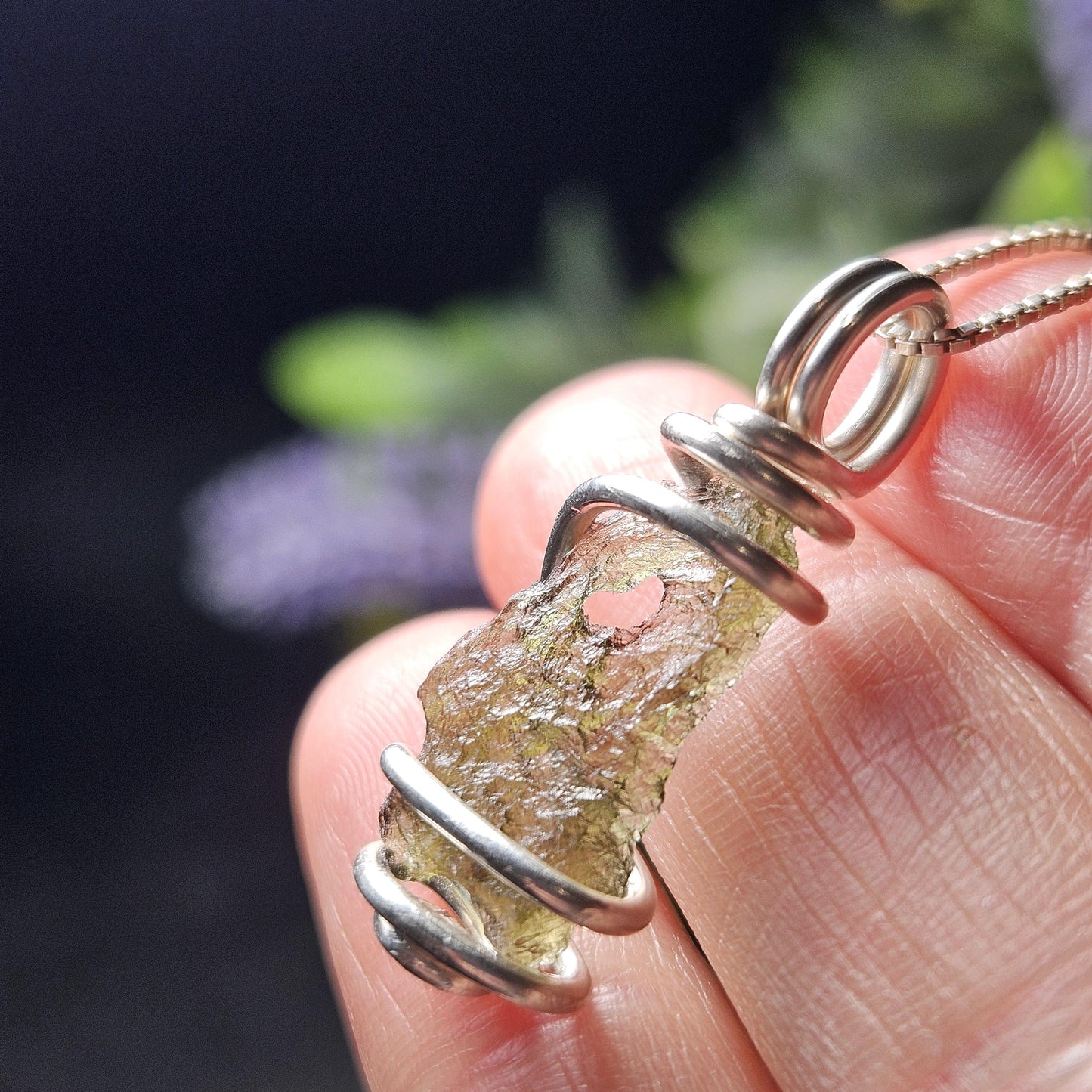 Moldavite with Natural HOLE Pendant, Authentic Moldavite Necklace