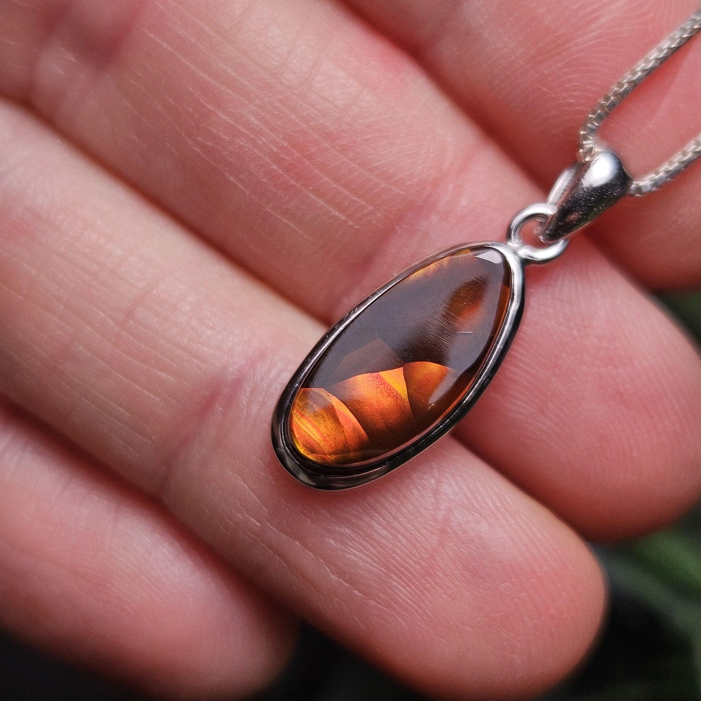 Mexican Fire Agate Pendant, Sterling Silver Polished Fire Agate Necklace