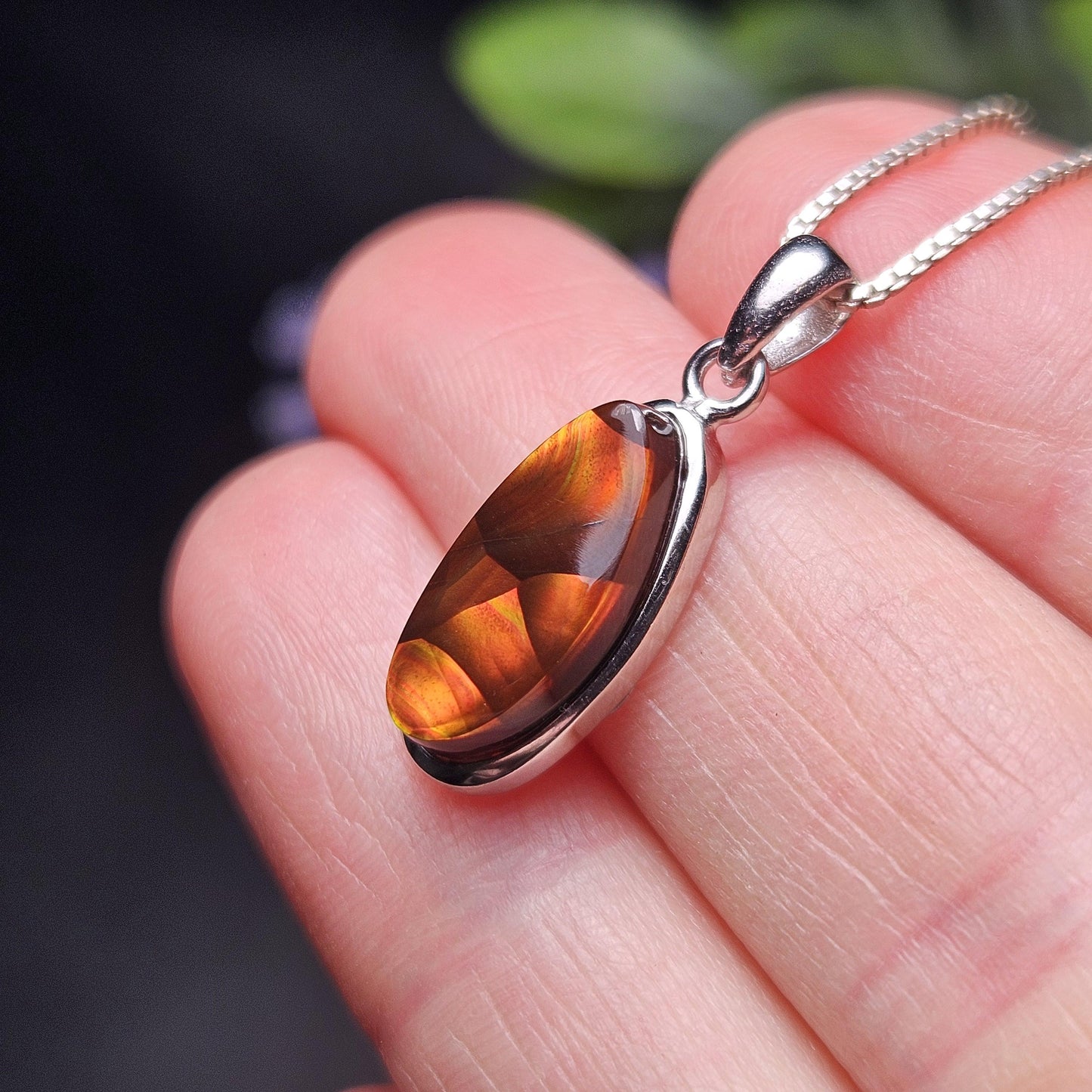 Mexican Fire Agate Pendant, Sterling Silver Polished Fire Agate Necklace
