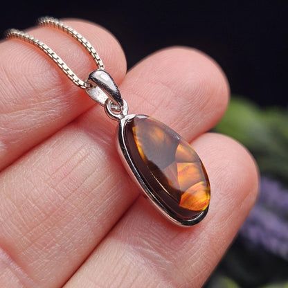 Mexican Fire Agate Pendant, Sterling Silver Polished Fire Agate Necklace