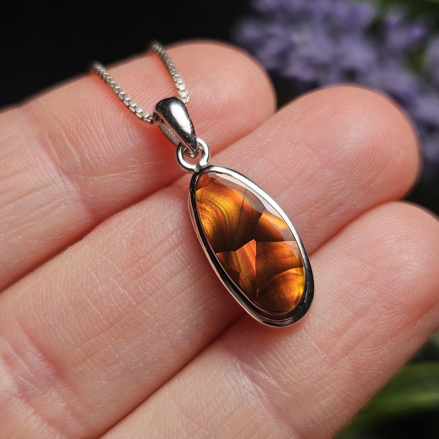 Mexican Fire Agate Pendant, Sterling Silver Polished Fire Agate Necklace
