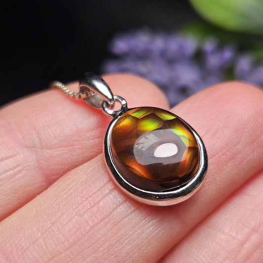 Mexican Fire Agate Pendant, Sterling Silver Polished Fire Agate Necklace