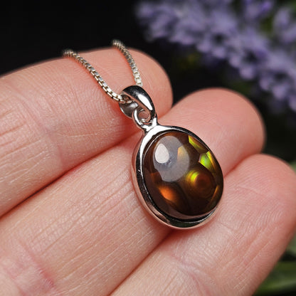 Mexican Fire Agate Pendant, Sterling Silver Polished Fire Agate Necklace