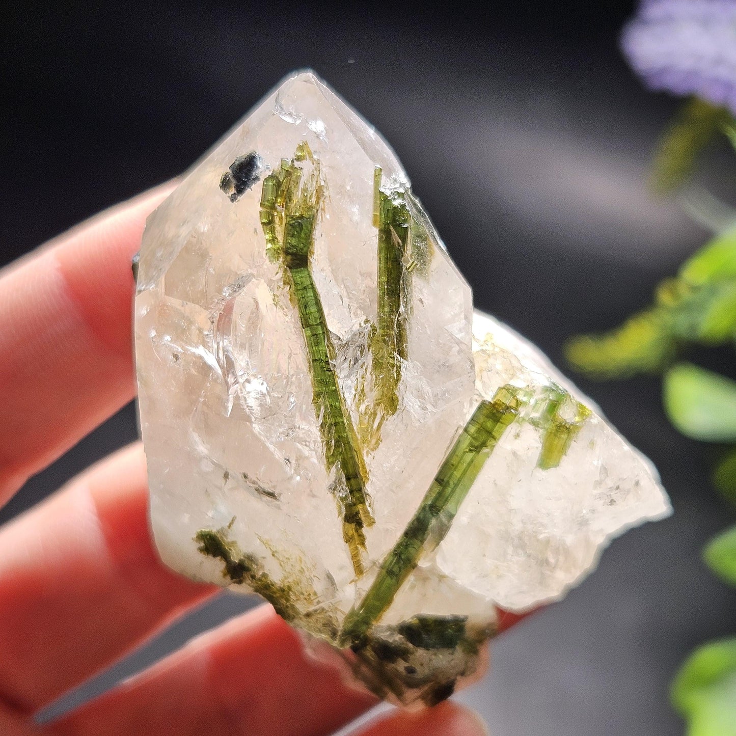 Green Tourmaline in Quartz Crystal 85.14g, Brazilian Quartz with Tourmaline, Green Tourmaline Specimen, Tourmaline Crystal