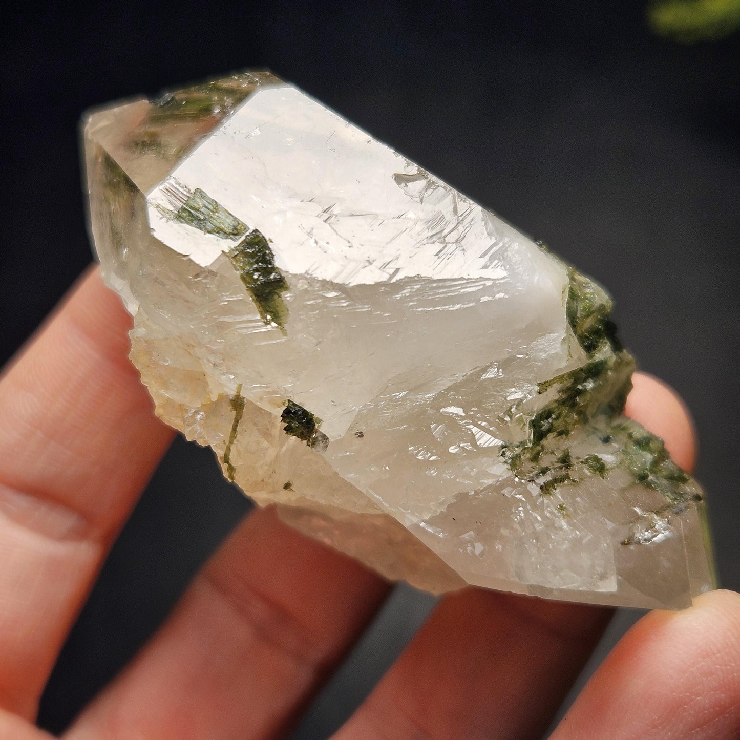 Green Tourmaline in Quartz Crystal 85.14g, Brazilian Quartz with Tourmaline, Green Tourmaline Specimen, Tourmaline Crystal