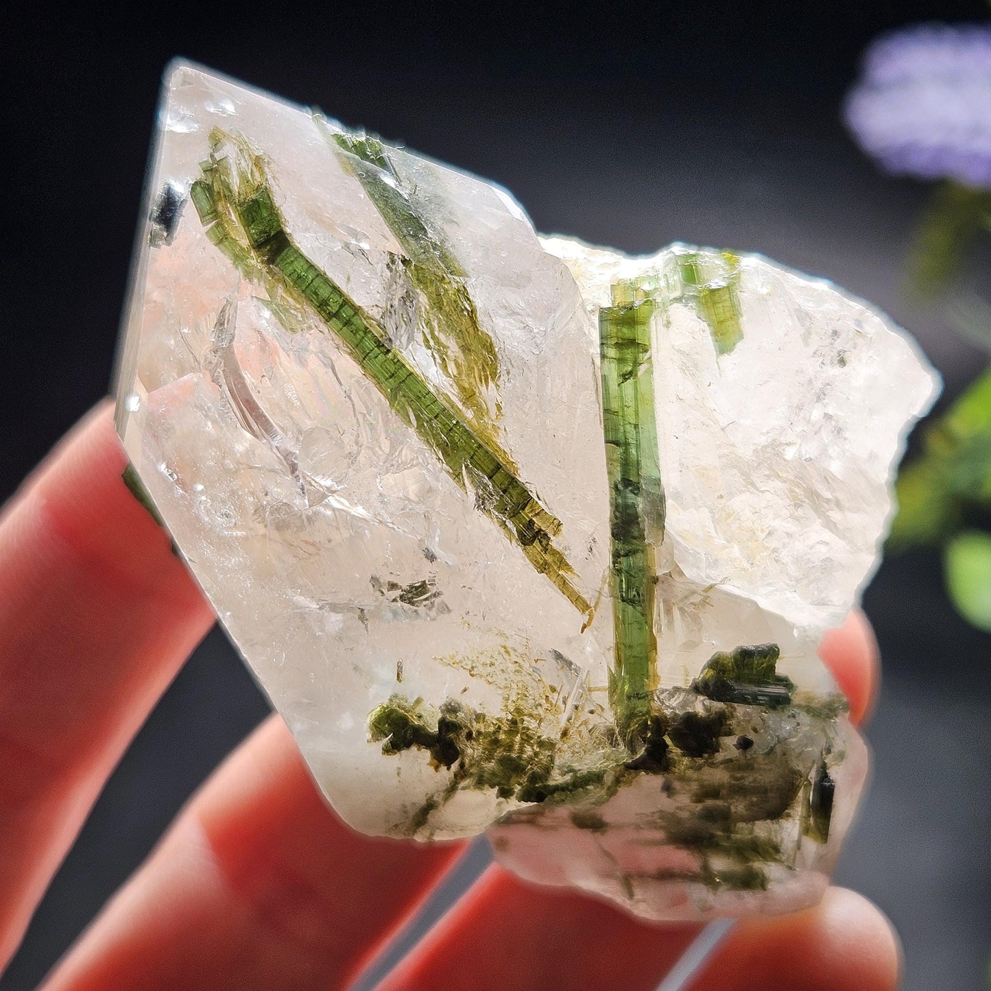 Green Tourmaline in Quartz Crystal 85.14g, Brazilian Quartz with Tourmaline, Green Tourmaline Specimen, Tourmaline Crystal
