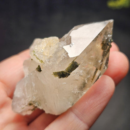 Green Tourmaline in Quartz Crystal 85.14g, Brazilian Quartz with Tourmaline, Green Tourmaline Specimen, Tourmaline Crystal