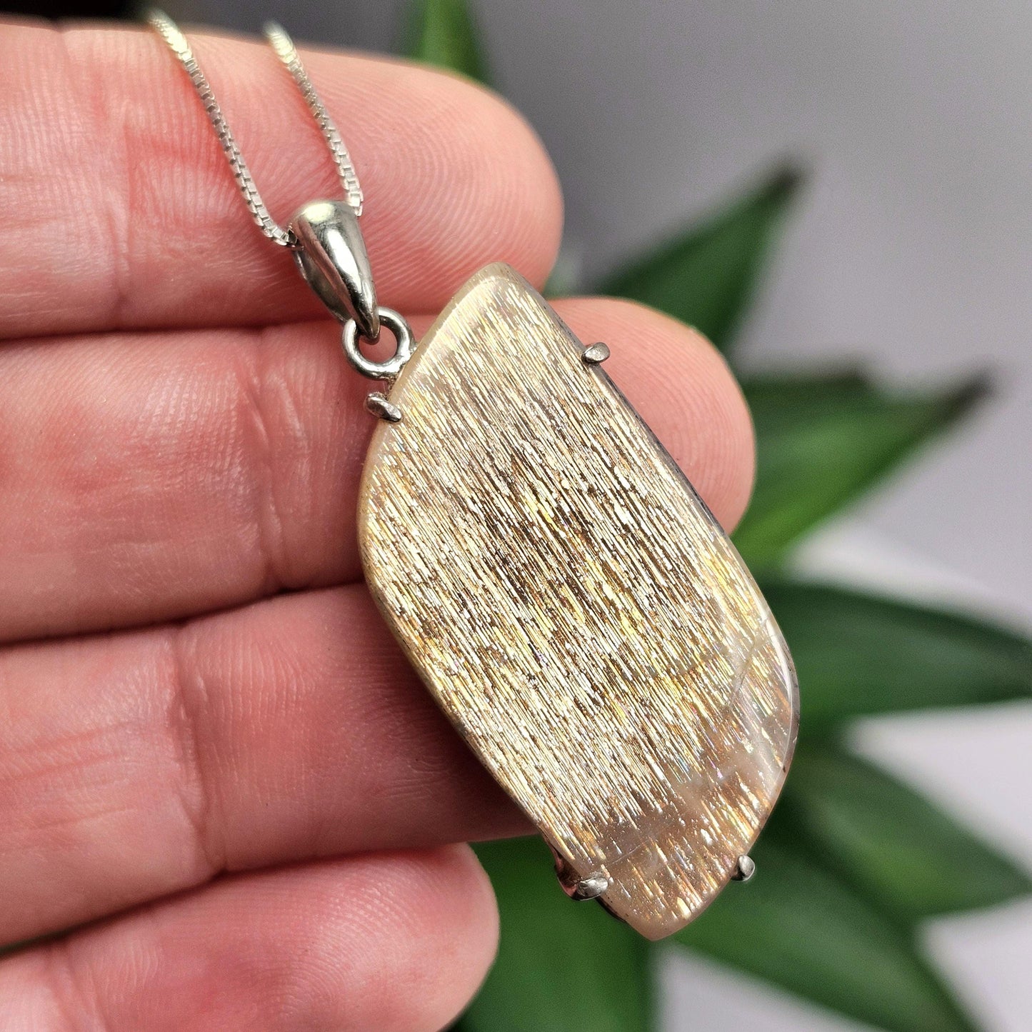 Lattice Sunstone Pendant, Sterling Silver Polished Sunstone Necklace