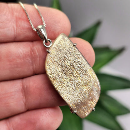 Lattice Sunstone Pendant, Sterling Silver Polished Sunstone Necklace
