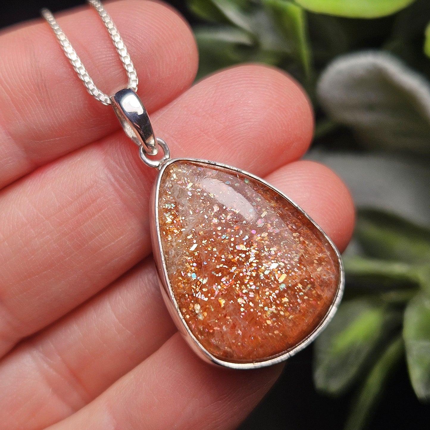 Rainbow Sunstone Pendant, Sterling Silver Sunstone Necklace