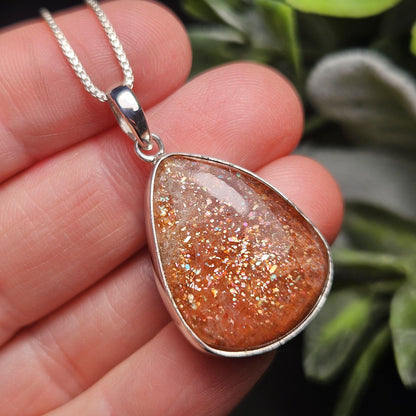 Rainbow Sunstone Pendant, Sterling Silver Sunstone Necklace