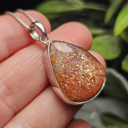 Rainbow Sunstone Pendant, Sterling Silver Sunstone Necklace