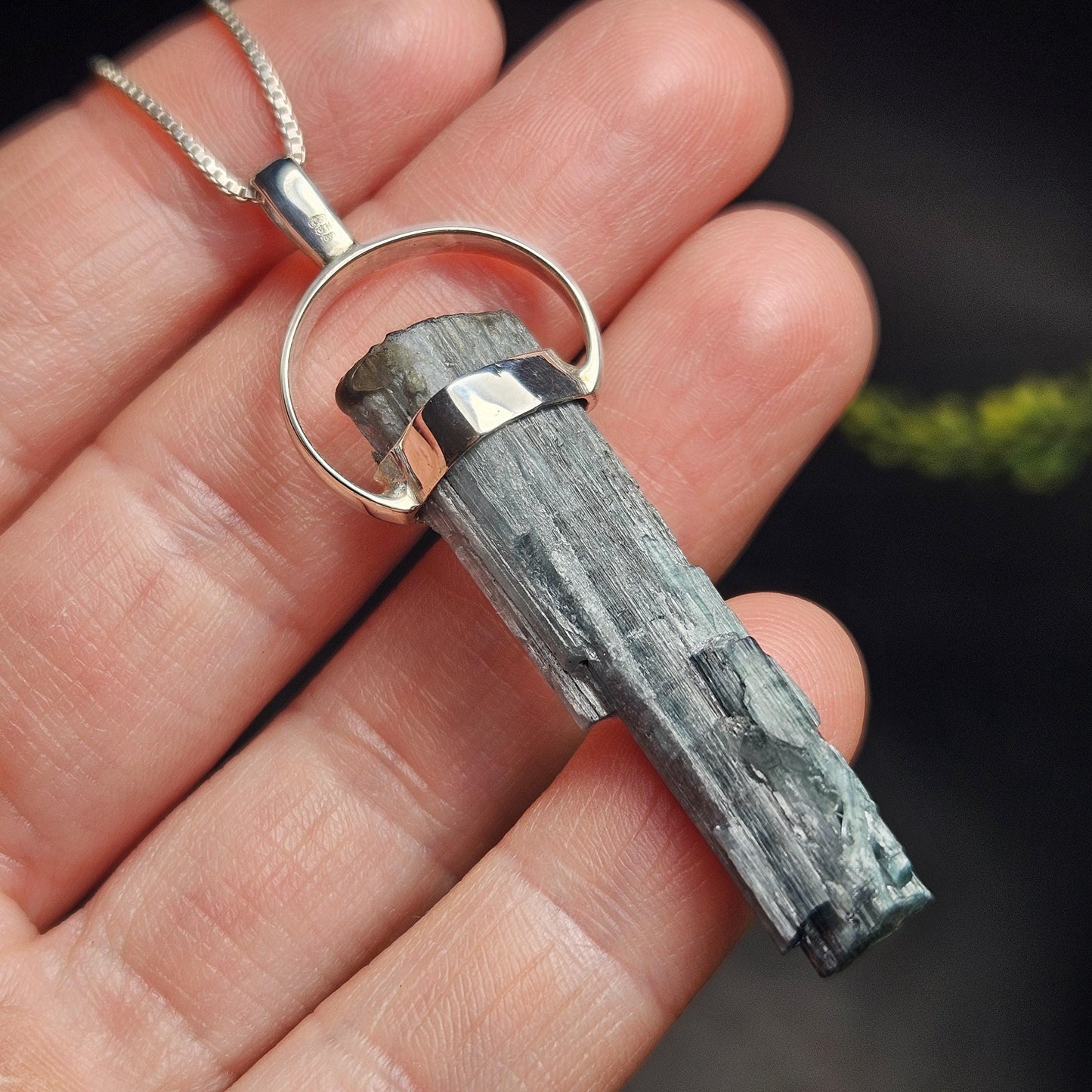 Blue Tourmaline Crystal Pendant, Sterling Silver Tourmaline Necklace