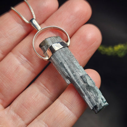 Blue Tourmaline Crystal Pendant, Sterling Silver Tourmaline Necklace