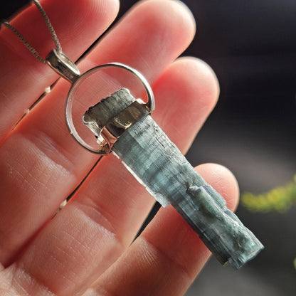 Blue Tourmaline Crystal Pendant, Sterling Silver Tourmaline Necklace