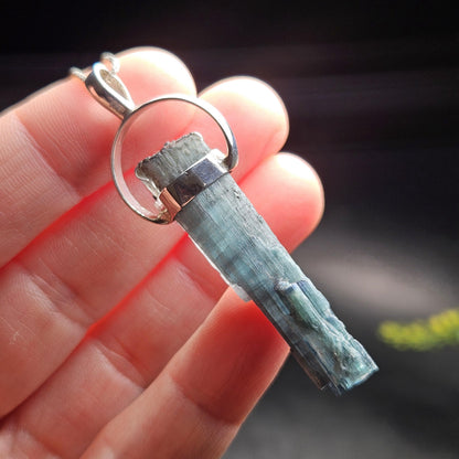 Blue Tourmaline Crystal Pendant, Sterling Silver Tourmaline Necklace