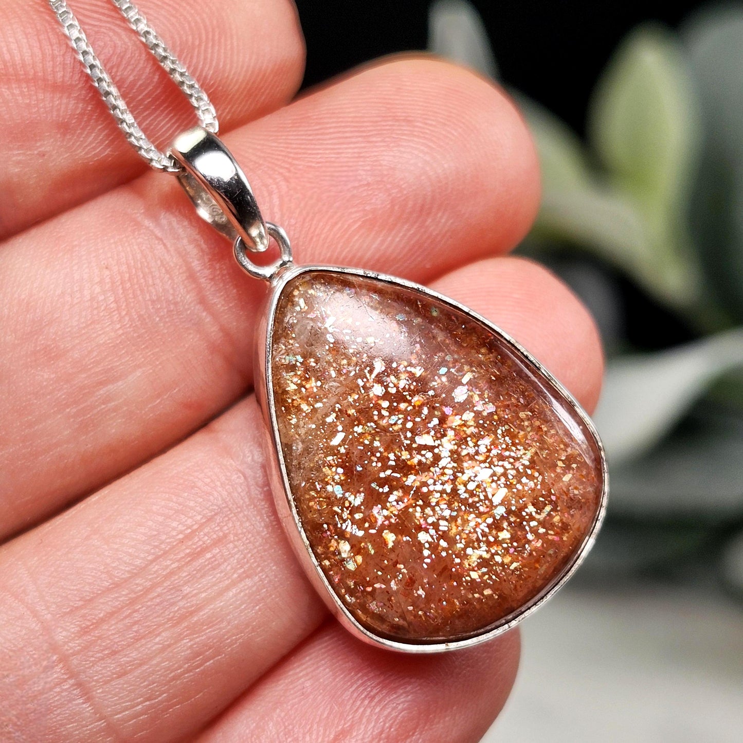 Rainbow Sunstone Pendant, Sterling Silver Sunstone Necklace