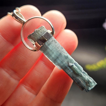Blue Tourmaline Crystal Pendant, Sterling Silver Tourmaline Necklace