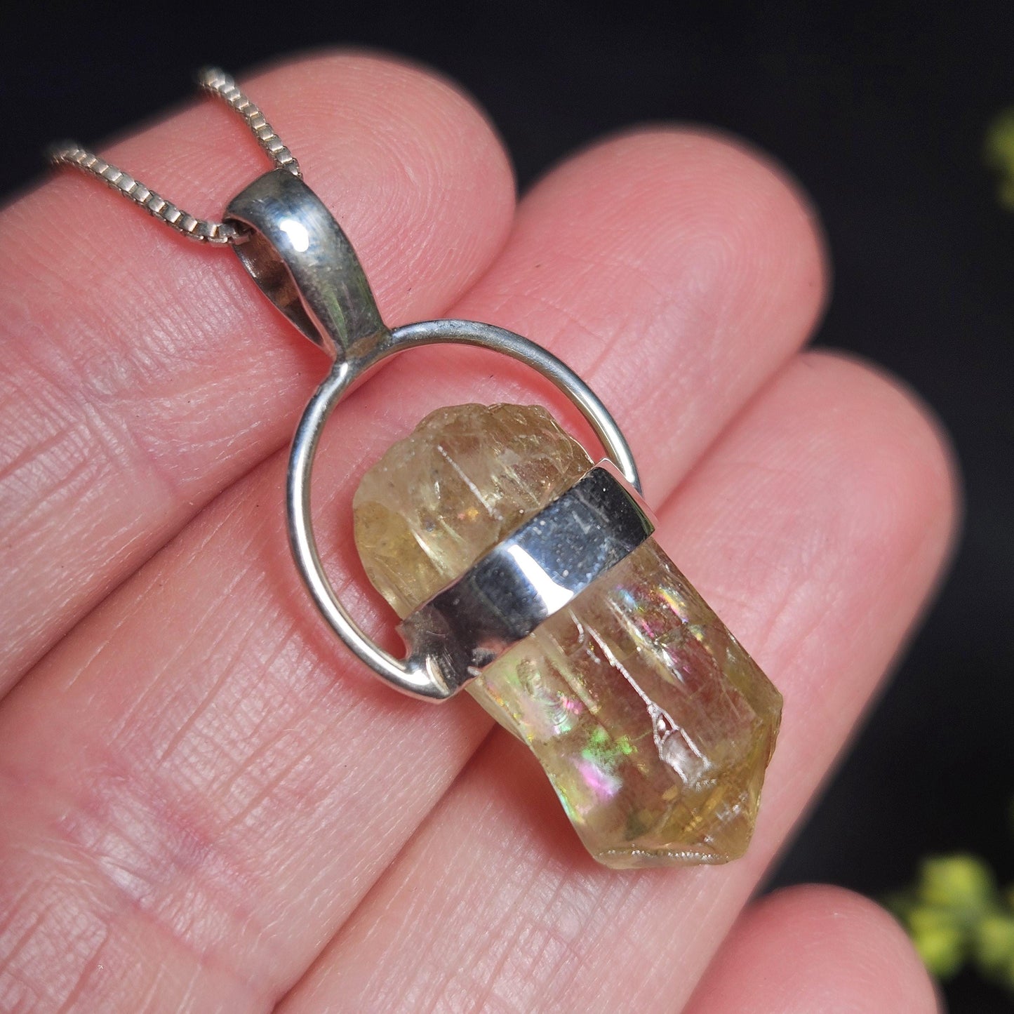 Golden Rainbow Apatite Crystal Pendant
