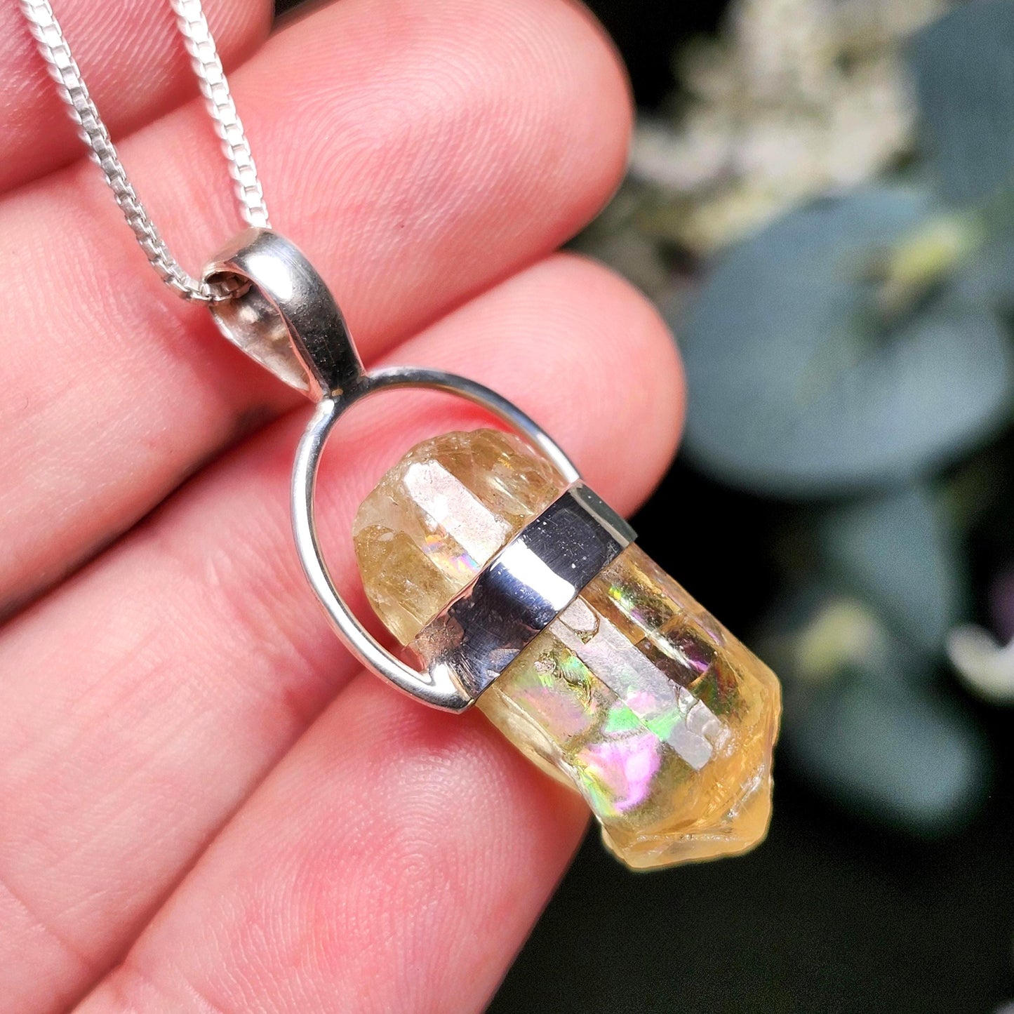 Golden Rainbow Apatite Crystal Pendant